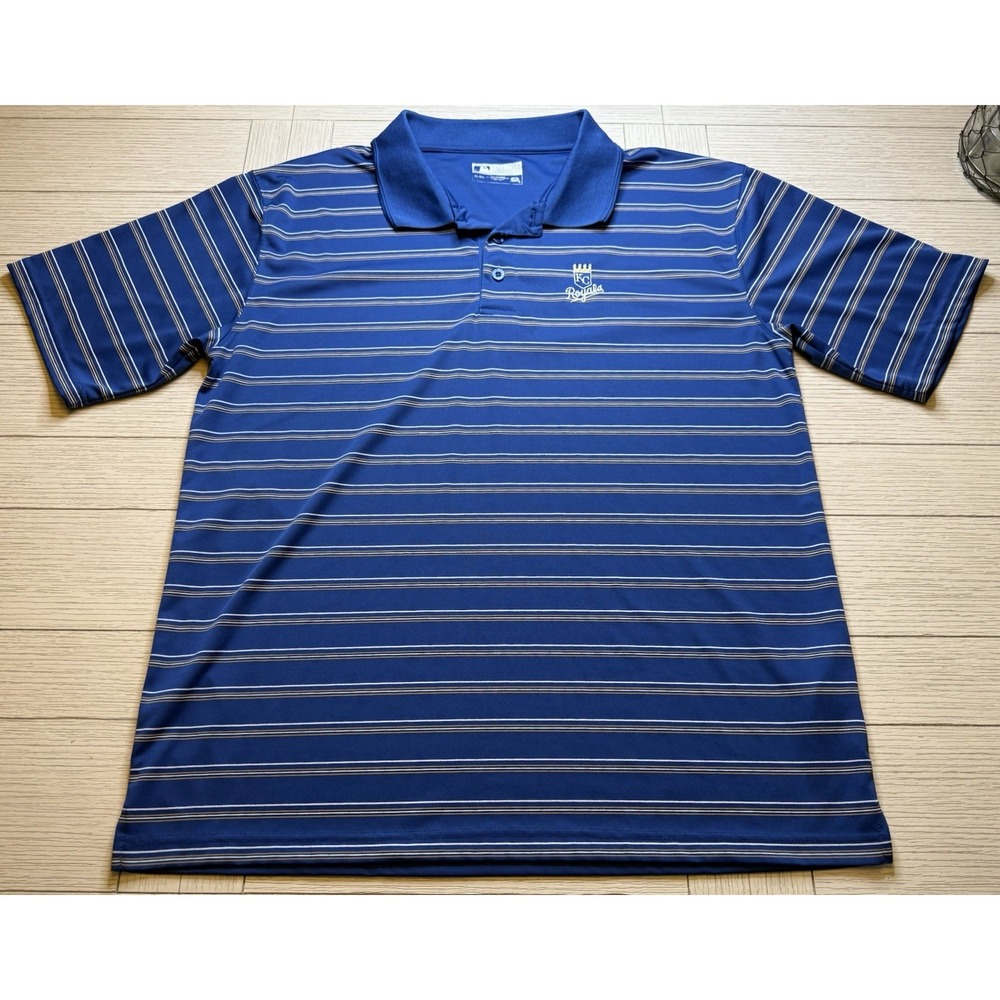 MLB Men's Kansas City Royals Striped Short‎ Sleeve Polo Shirt XL Baseball Poly